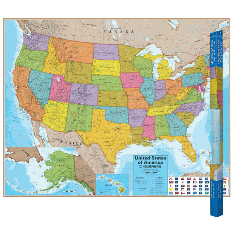 HEMISPHERES - Blue Ocean Series USA Laminated Wall Map, 38" x 48"