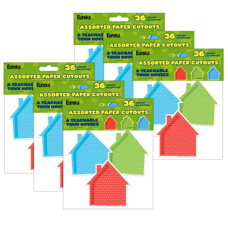 EUREKA - A Teachable Town Assorted Houses Paper Cut-Outs, 36 Per Pack, 6 Packs