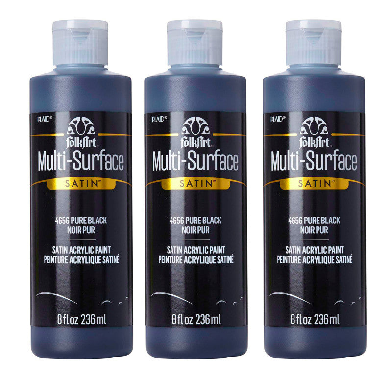Acrylic Paint Multi-Surface Satin, 8oz., Pure Black, Pack of 3