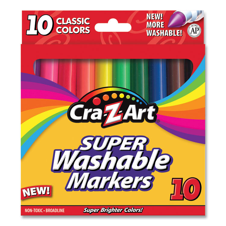 Cra-Z-Art - Super Washable Markers, Broad Bullet Tip, Assorted Colors, 10/Set