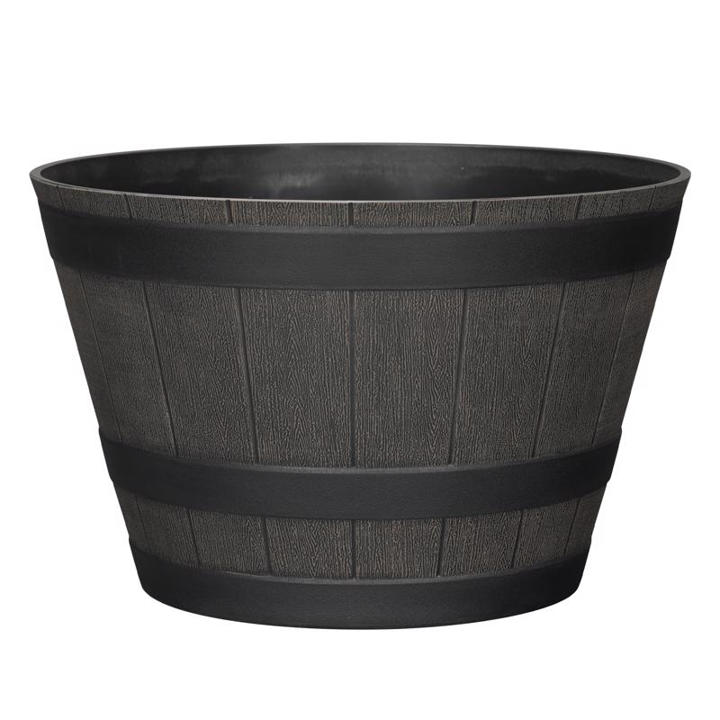L&G - L&G 9 in. H X 14 in. W X 14 in. D X 14 in. D Polyresin Whiskey Barrel Planter Brown