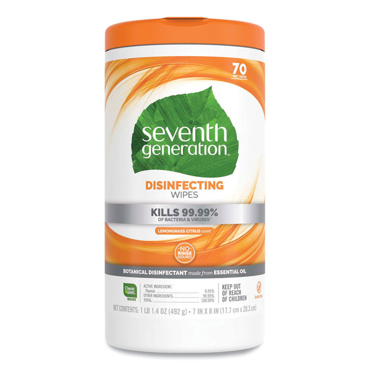 Seventh Generation - Botanical Disinfecting Wipes, 7 x 8, Lemongrass Citrus, 70 Count, 6/Carton