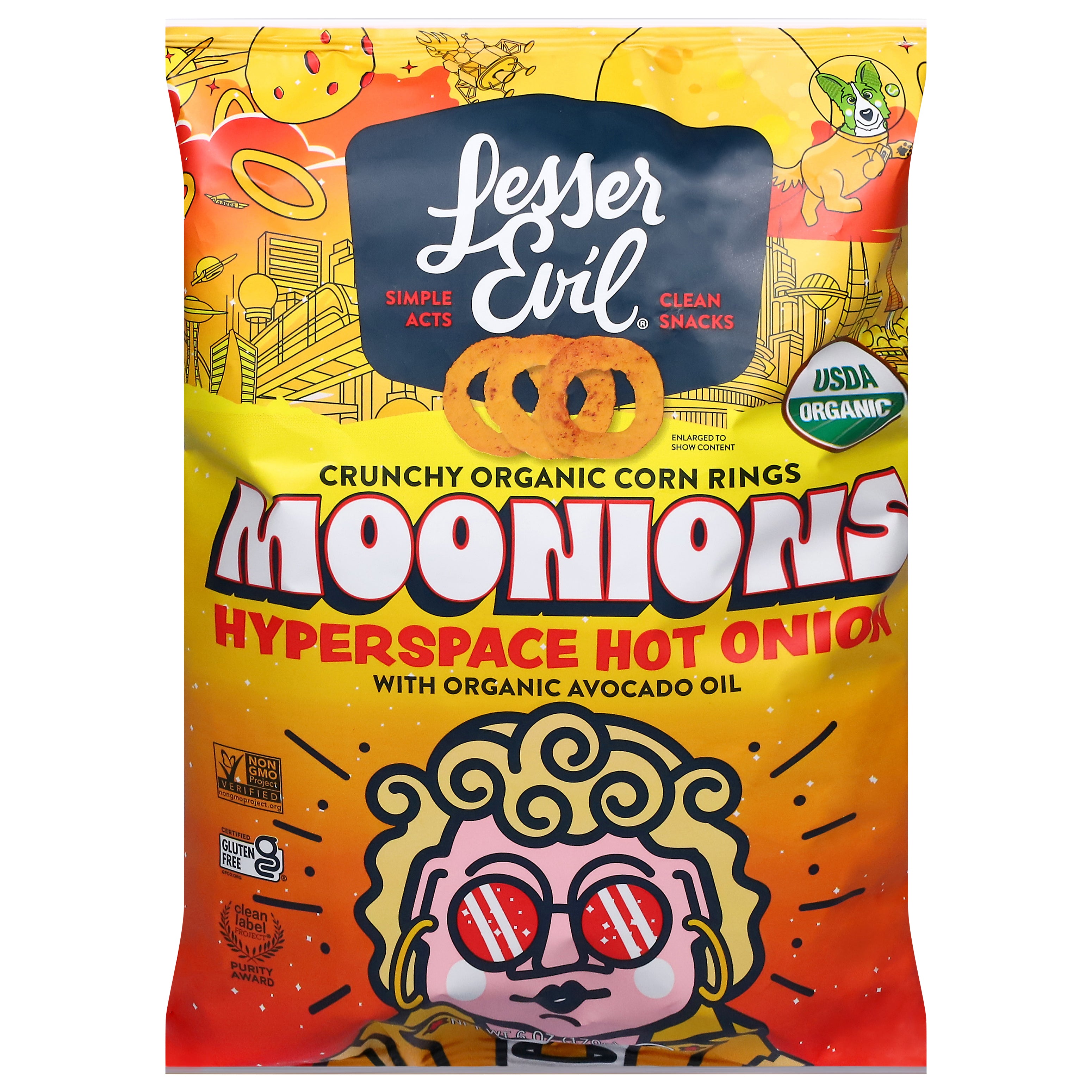 LesserEvil Hyperspace Hot Onion Moonions 6 oz - Case of 6