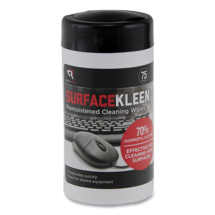 Read Right - SurfaceKleen Premoistened Alcohol Cleaning Wipes, 6.38 x 5.4, Tub, 75/Pack