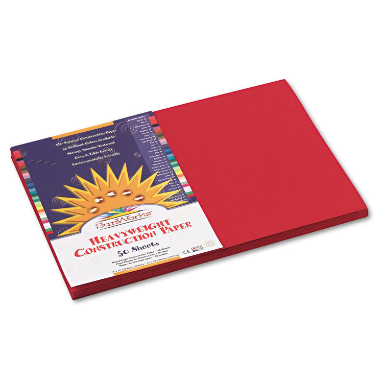 SunWorks - Construction Paper, 58 lb Text Weight, 12 x 18, Holiday Red, 50/Pack