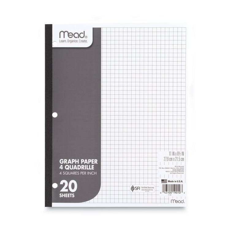 Mead - Graph Paper Tablet, 3-Hole, 8.5 x 11, Quadrille: 4 sq/in, 20 Sheets/Pad, 12 Pads/Pack