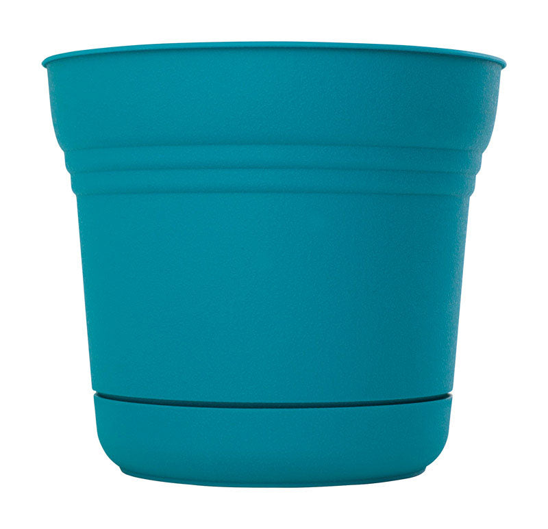 BLOEM - Bloem Saturn 10.8 in. H X 12 in. D Plastic Planter Bermuda Teal