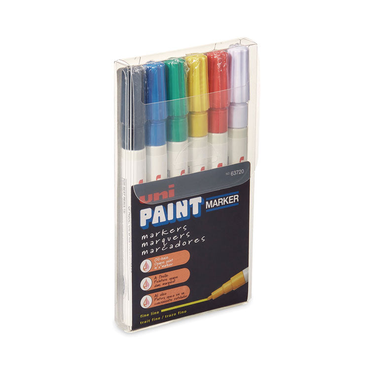 uni-Paint - Permanent Marker, Fine Bullet Tip, Assorted Colors, 6/Set