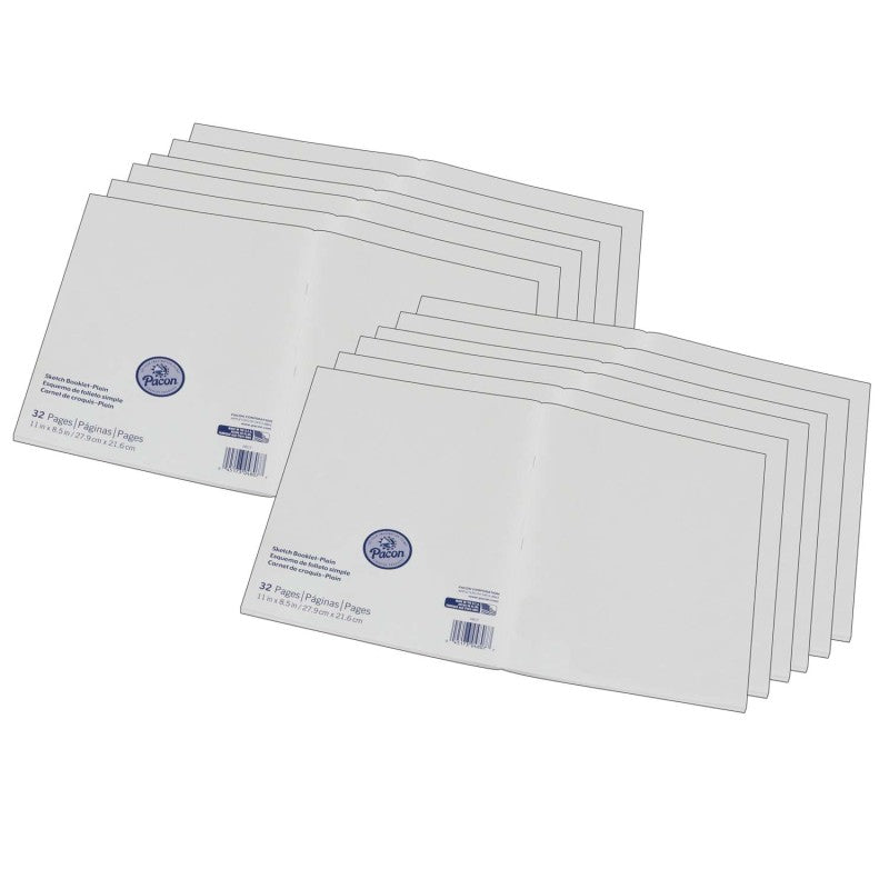 PRANG - Beginner Sketch Booklet, Plain, 11" x 8-1/2", 16 Sheets / 32 Pages, Pack of 12