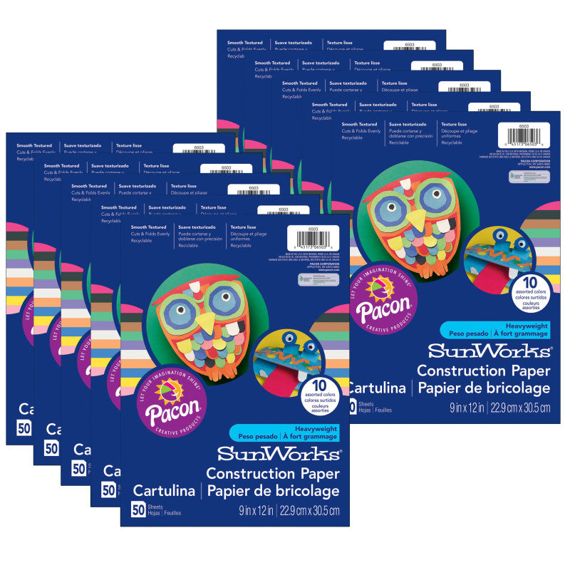 PRANG - Construction Paper, 10 Assorted Colors, 9" x 12", 50 Sheets Per Pack, 10 Packs