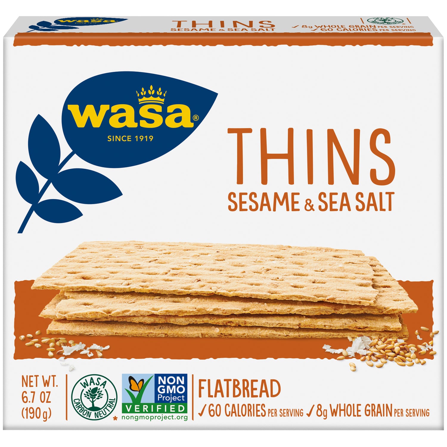 Wasa Thins Sesame & Sea Salt Flatbread 6.7 oz. Box - Case of 10