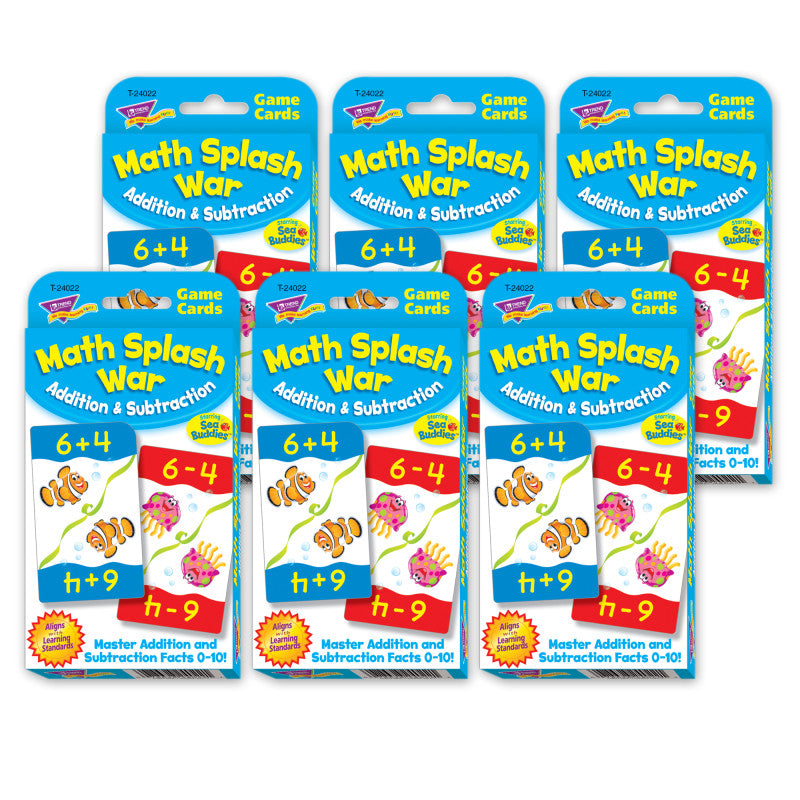 TREND - Math Splash War Addition & Subtraction Challenge Cards®, 6 Packs