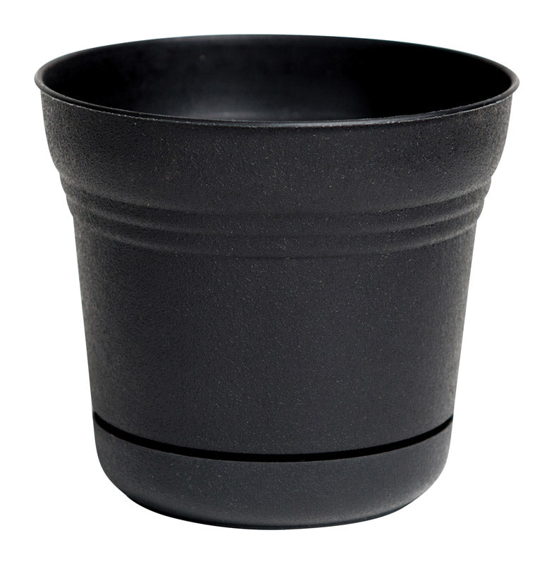 BLOEM - Bloem Saturn 6.5 in. H X 7 in. D Plastic Flower Pot Black