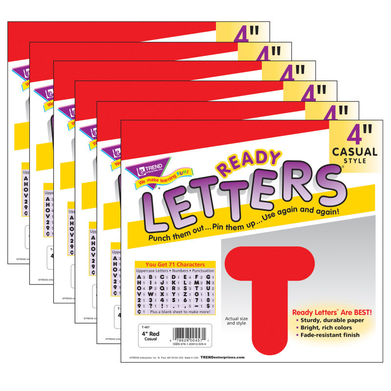 TREND - Red 4" Casual Uppercase Ready Letters®, 6 Packs