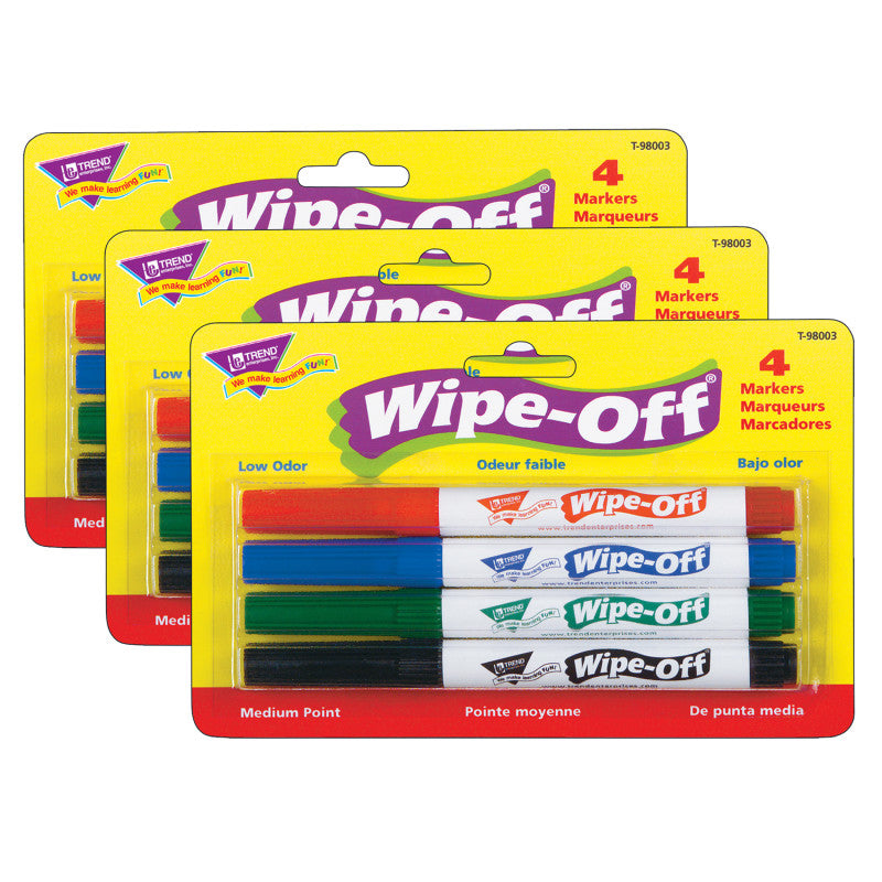 TREND - 4-Pack Standard Colors Wipe-Off® Markers, 3 Packs