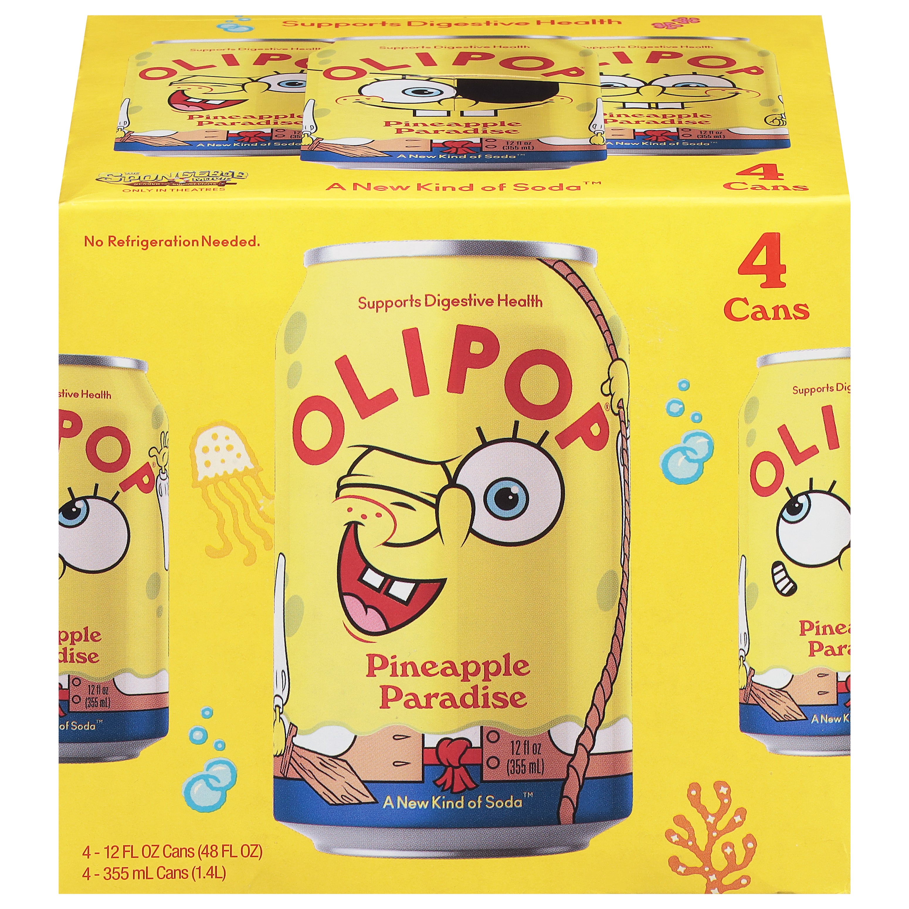 Olipop Pineapple Paradise Soda 4 - 12 fl oz Cans - Case of 6