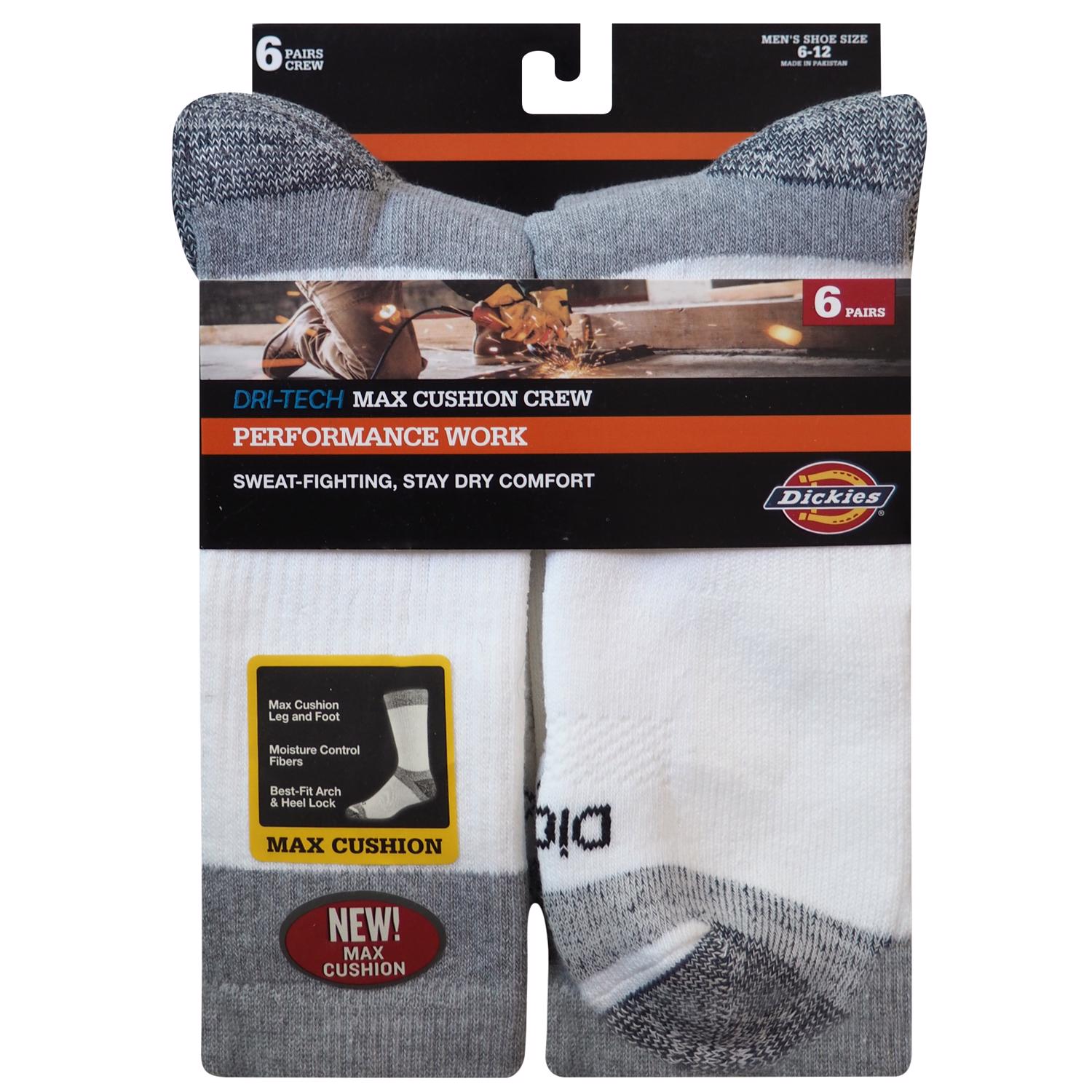 Dickies Dri-Tech Men's 6-12 Cushion Crew Socks White - Case of 2