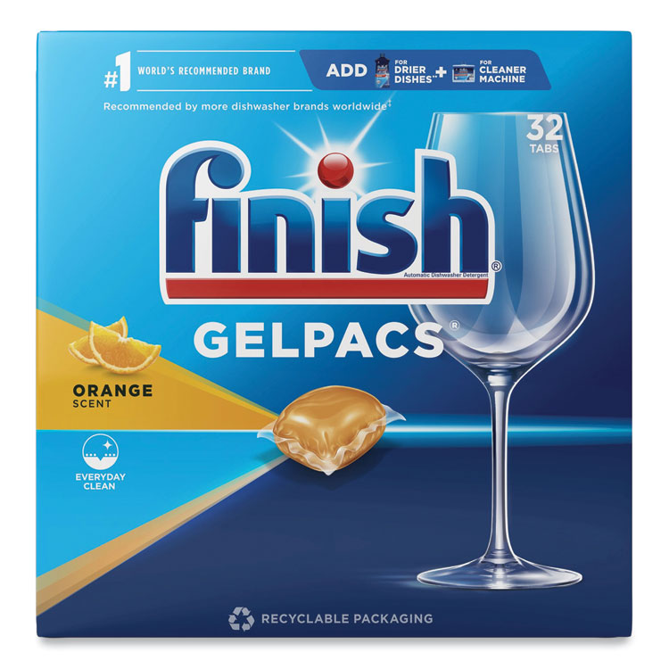 FINISH - Dish Detergent Gelpacs, Orange Scent, 32/Box