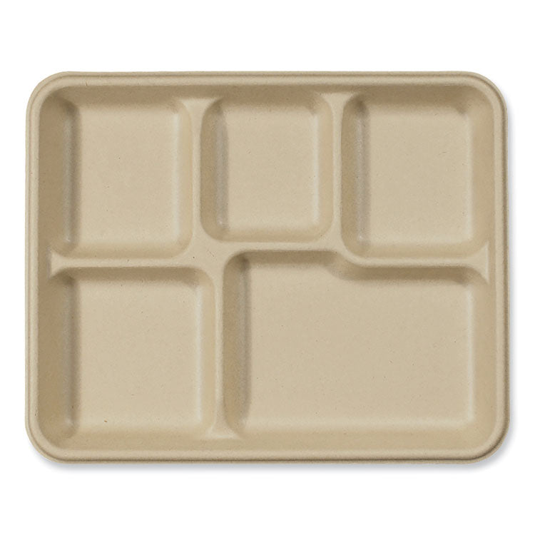 World Centric - Fiber Trays, 5-Compartment, 8.5 x 10.24 x 1.01, Natural, Paper, 400/Carton