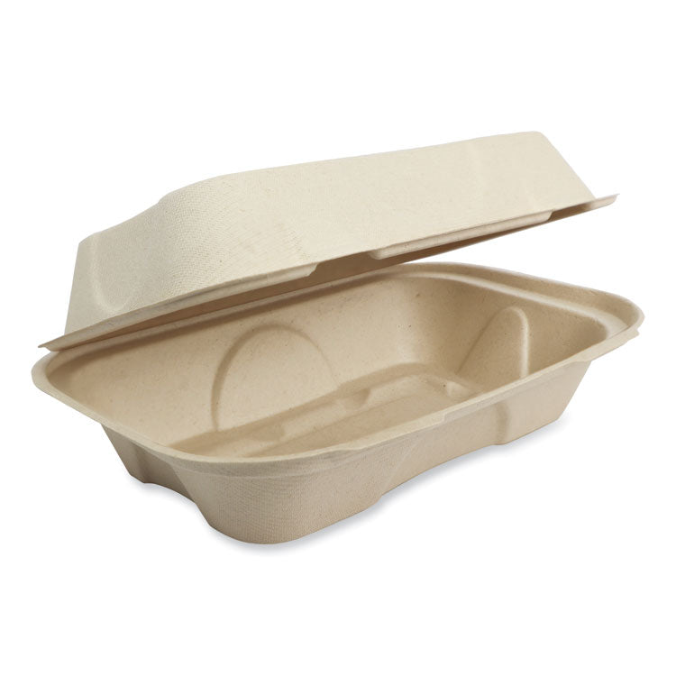 World Centric - Fiber Hinged Containers, Hoagie Box, 9.2 x 6.4 x 3.1, Natural, Paper, 500/Carton