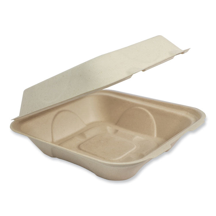 World Centric - Fiber Hinged Containers, 9.2 x 9.1 x 3.2, Natural, Paper, 300/Carton