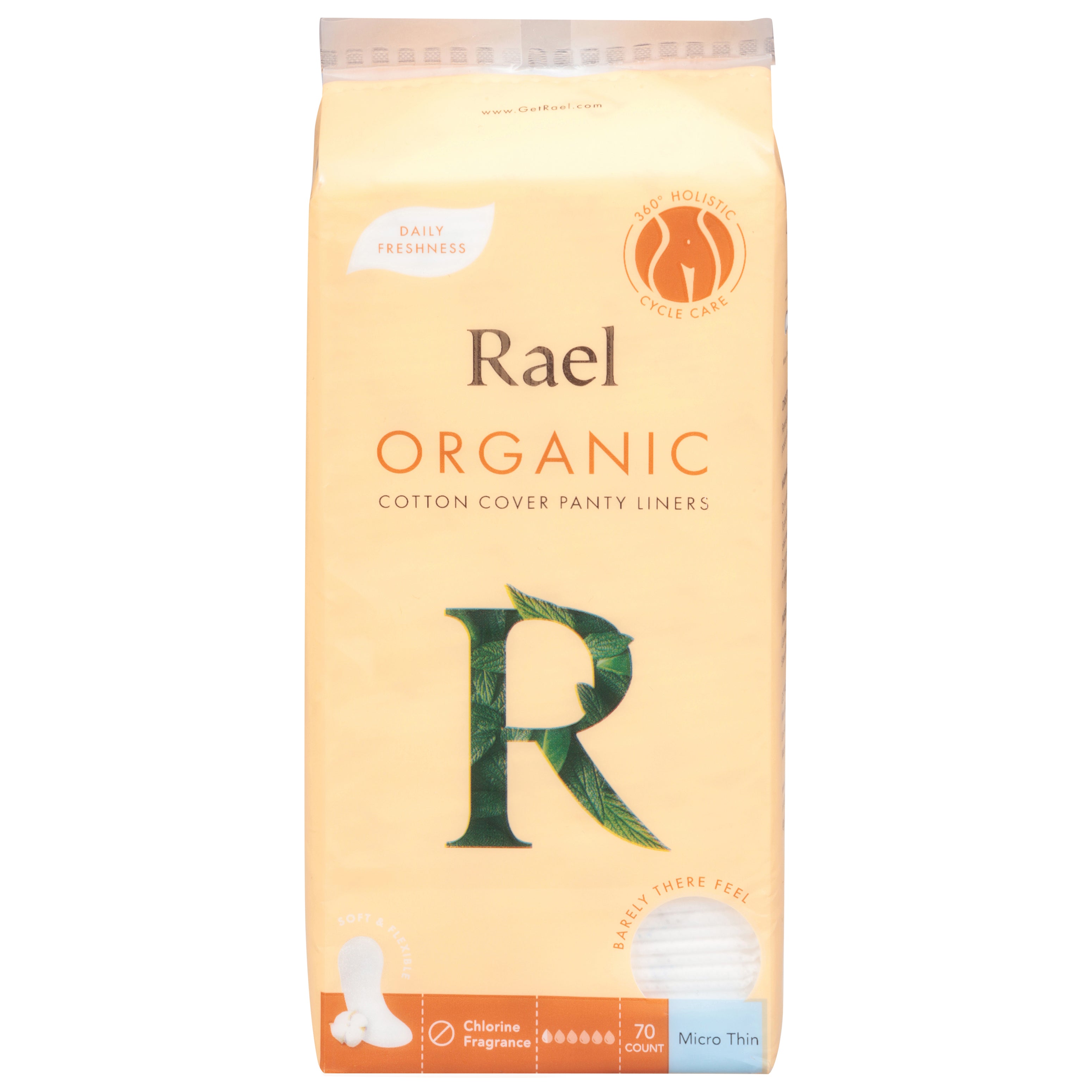 Rael Organic Micro Thin Cotton Cover Panty Liners 70 ea - Case of 1