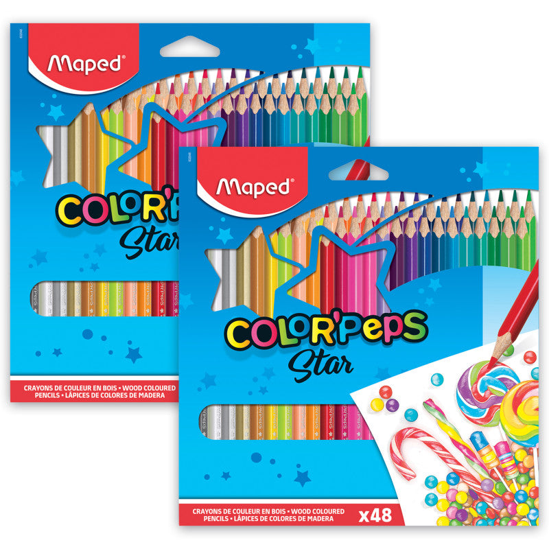 MAPED - Color'Peps Triangular Colored Pencils, Assorted Colors, 48 Per Pack, 2 Packs