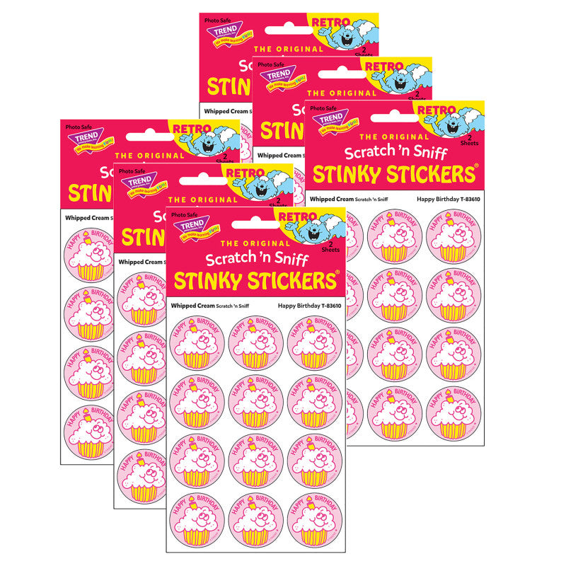 TREND - Happy Birthday/Whipped Cream Scented Stickers, 24 Per Pack, 6 Packs