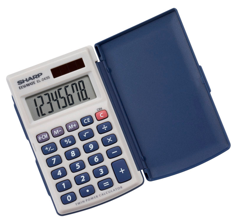 SHARP - Sharp Blue/Gray 8 digit Solar Powered Pocket Calculator