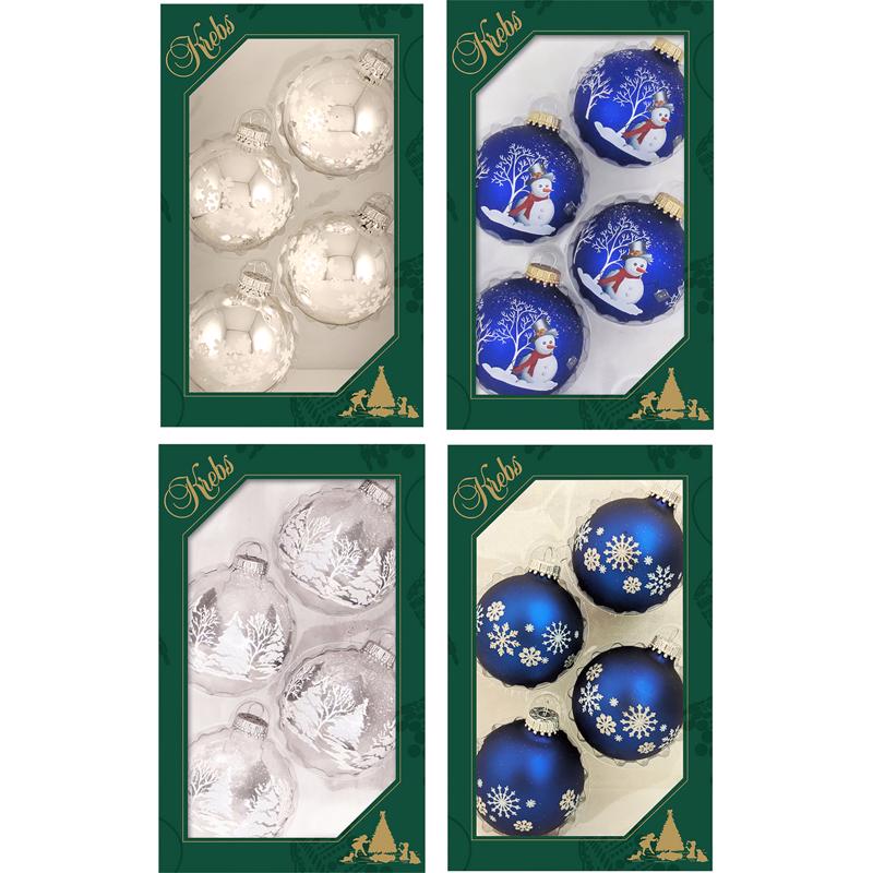 KREBS - Krebs Blue/Silver/White Ball Ornaments - Case of 12