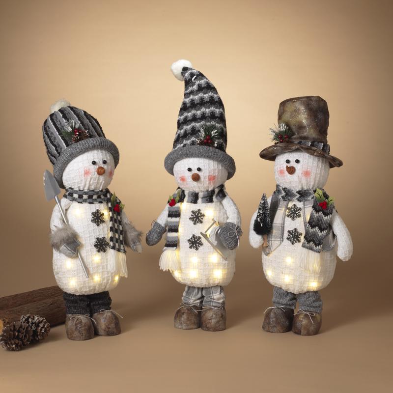 GERSON - Gerson Assorted Lighted Plush Snowmen Table Decor 22 in. - Case of 6