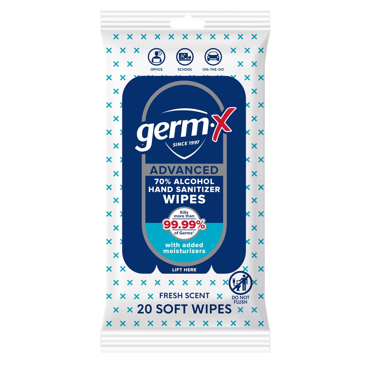 Germ-X Fresh Scent Wipes Hand Sanitizing Wipes 20 ct - Case of 20