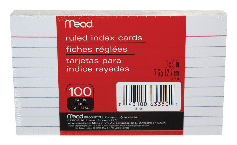MEAD - Mead 3 in. H X 5 in. W Ruled Index Cards White 100 pk - Case of 12
