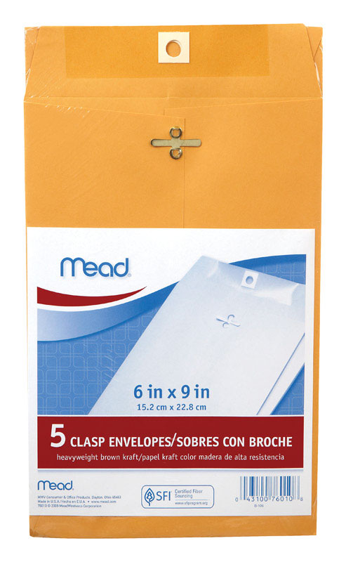 MEAD - Mead 6 in. W X 9 in. L A10 Brown Envelopes 5 pk - Case of 12