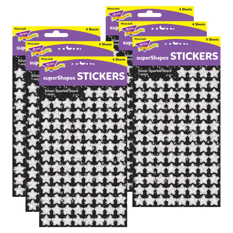 TREND - Silver Sparkle Stars superShapes Stickers-Sparkle, 400 Per Pack, 6 Packs