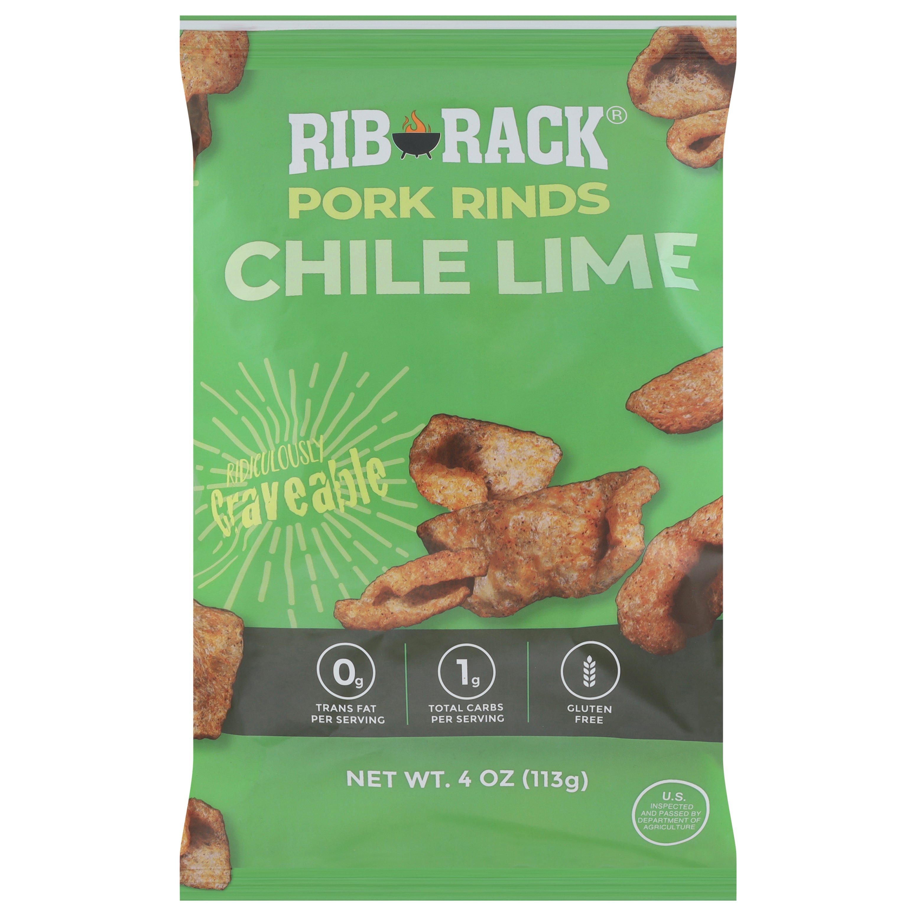 Rib Rack Chile Lime Pork Rinds 4 oz - Case of 6