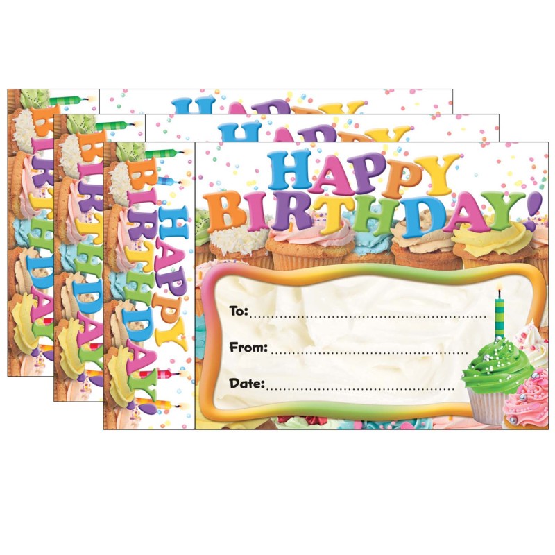 EDUPRESS - Happy Birthday Cupcakes Bookmark Awards, 30 Per Pack, 3 Packs