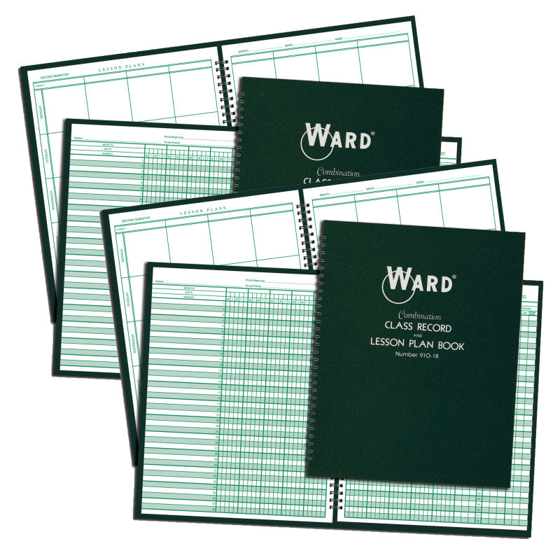 WARD - Combination 9-10 Week Class Record + 8 Period Lesson Plan Book, Pack of 2