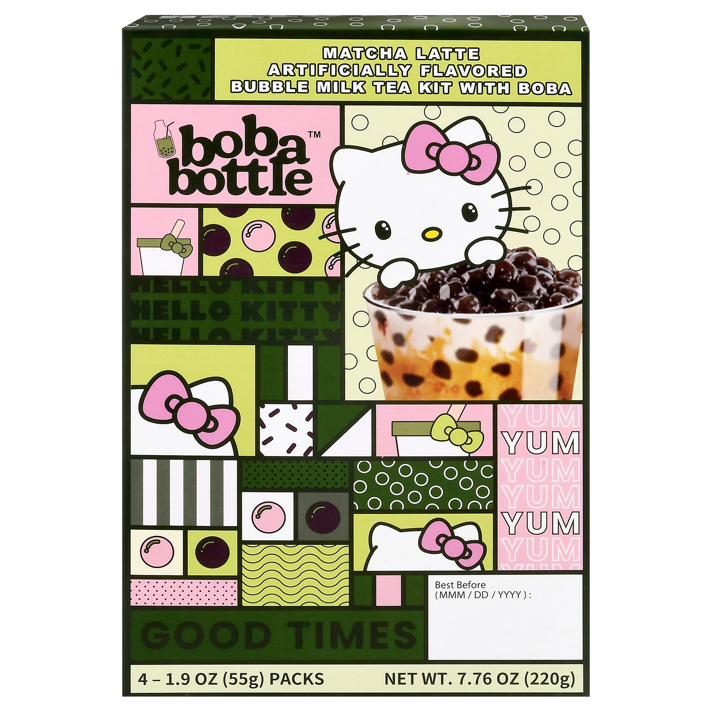 Boba Bottle Matcha Latte Bubble Milk Tea with Boba 4 - 1.9 oz Packs - Case of 12