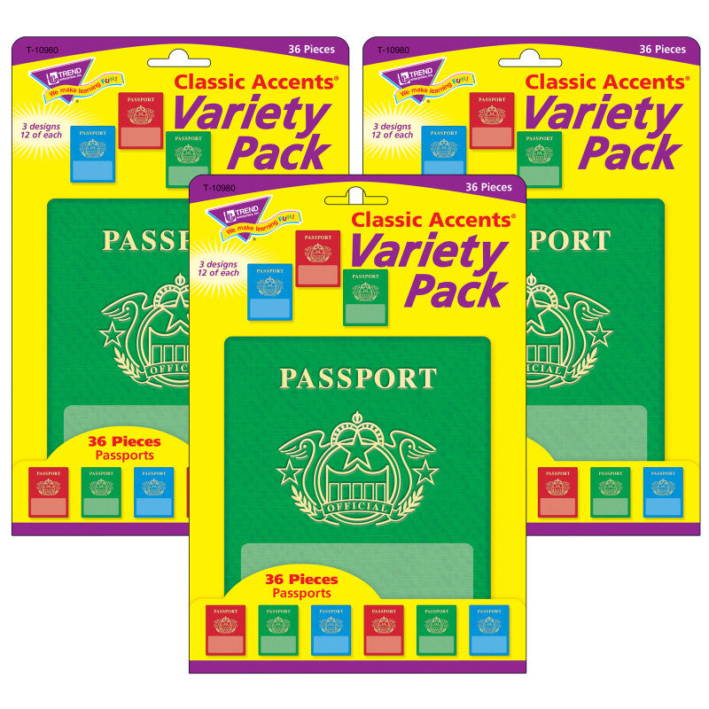 TREND - Passports Classic Accents® Variety Pack, 36 Per Pack, 3 Packs
