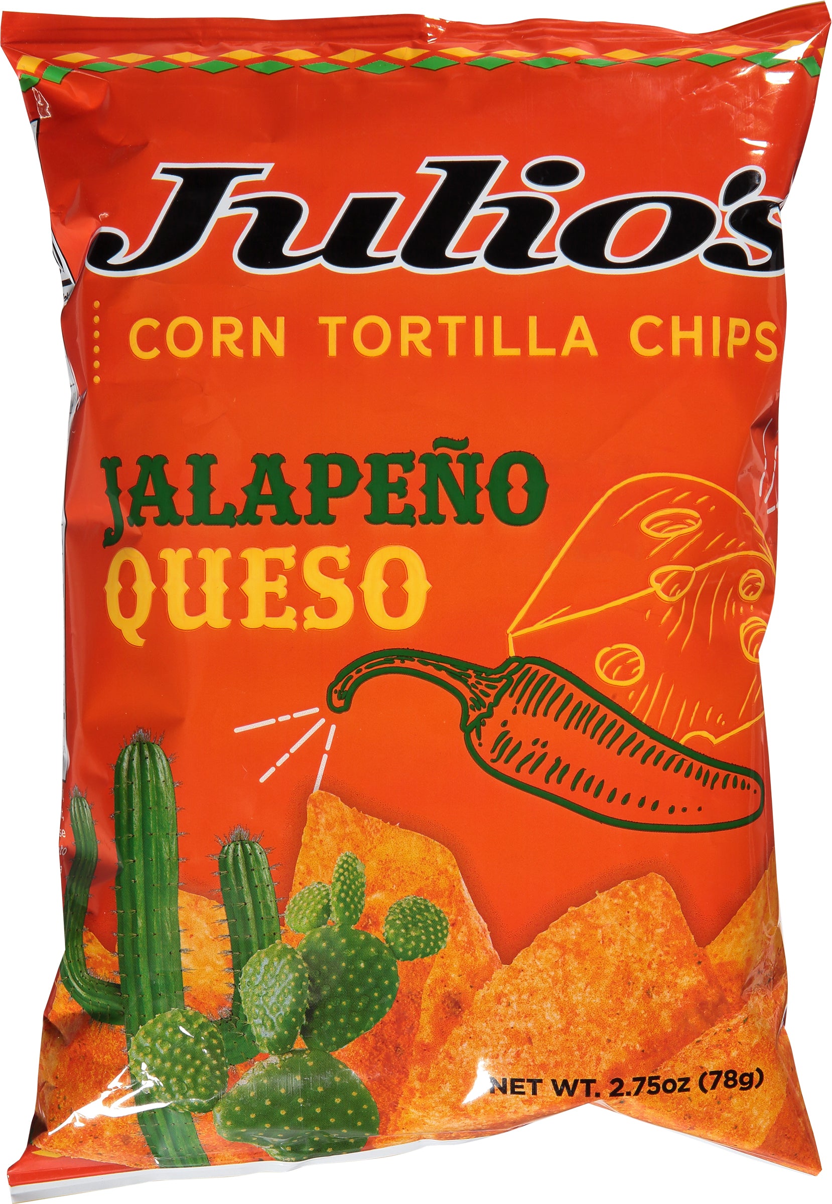 Julio's Jalapeno Queso Corn Tortilla Chips 2.75 oz - Case of 10