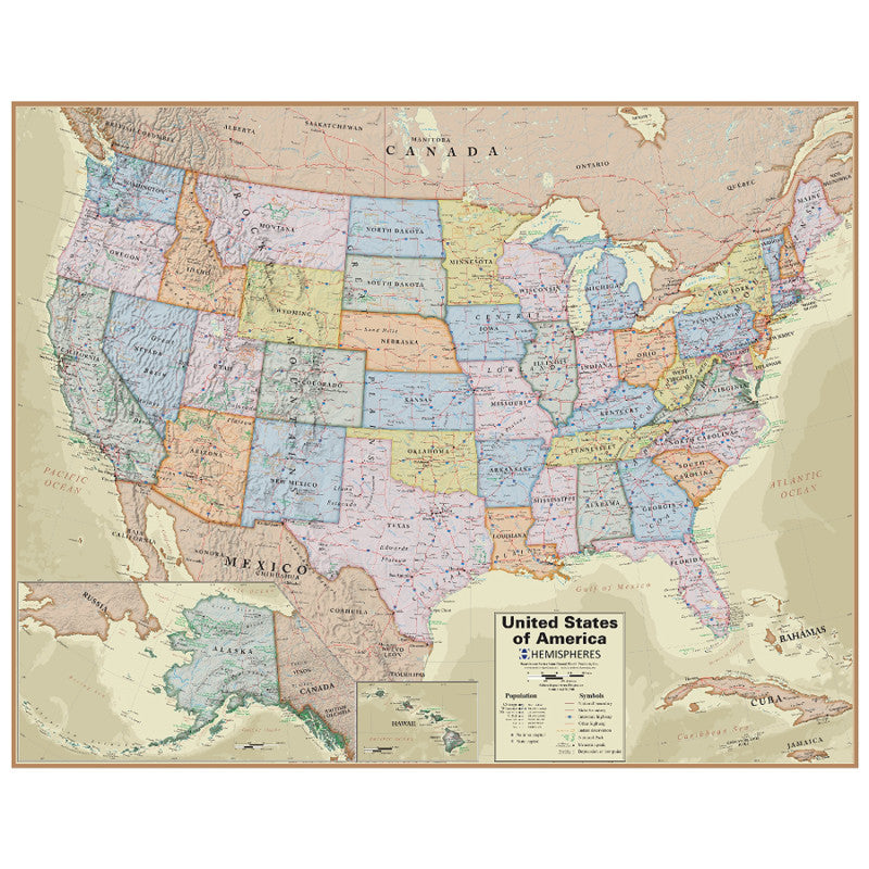 HEMISPHERES - Boardroom Series United States Laminated Wall Map