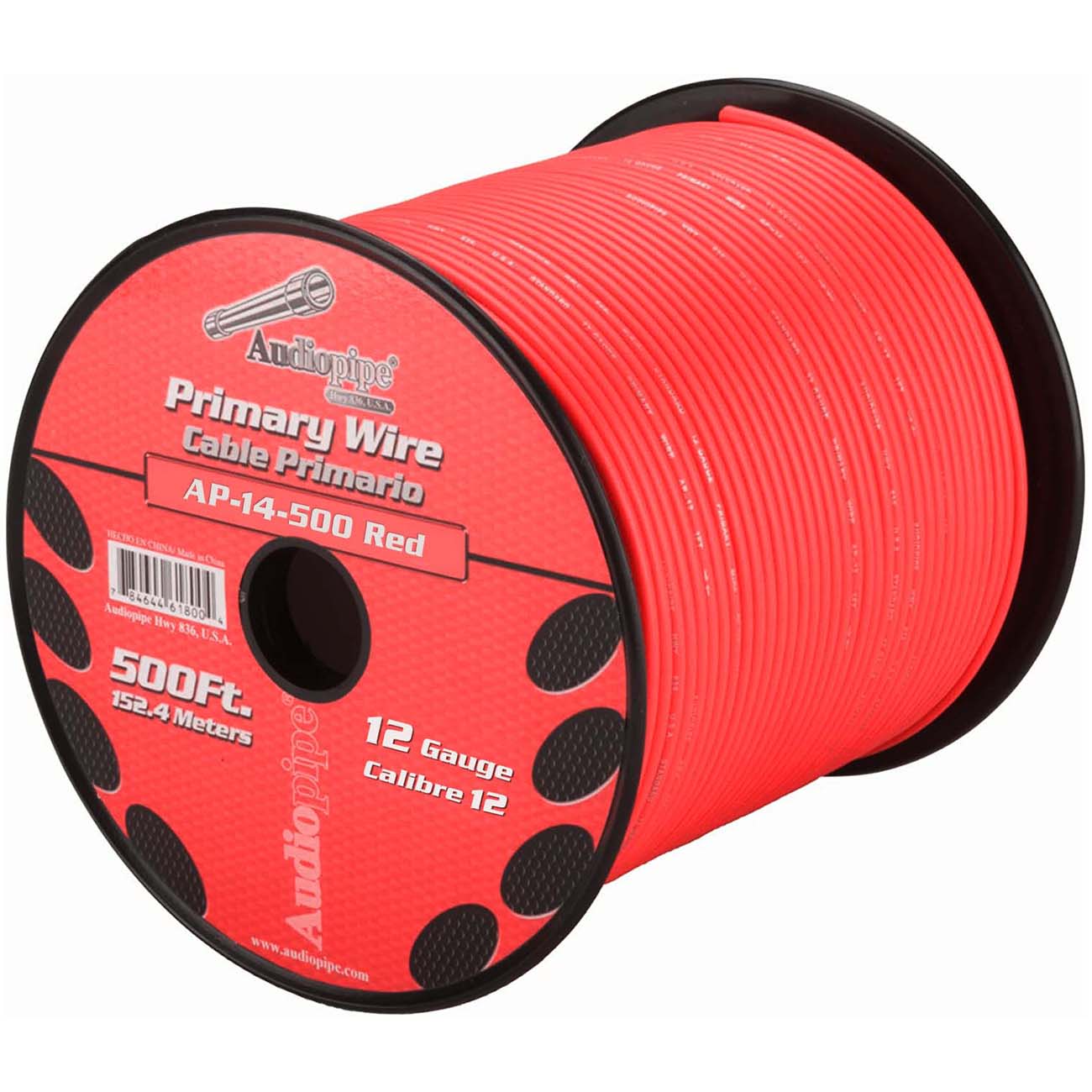 Audiopipe Primary Wire 12-Gauge 500 Foot Spool - Red