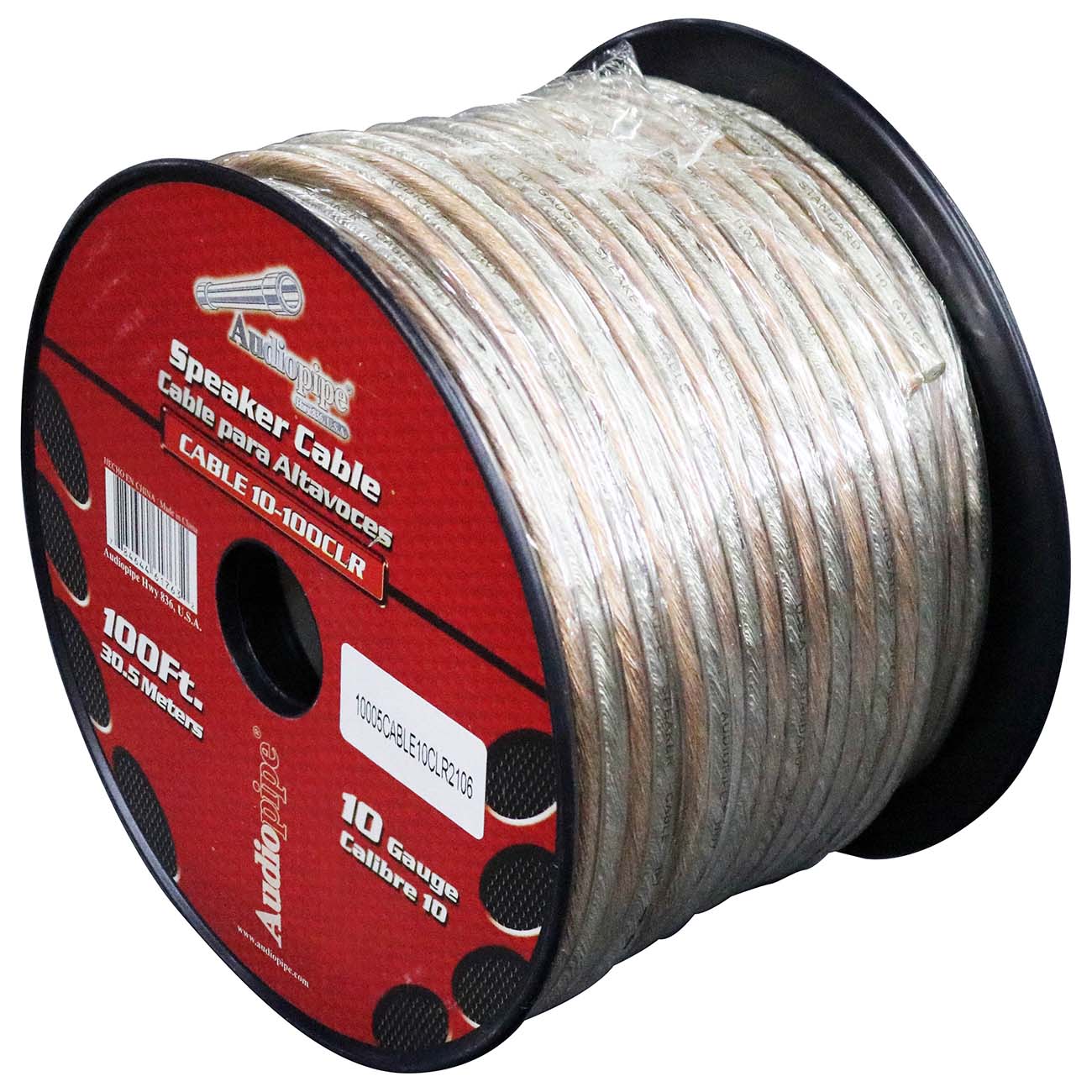 Audiopipe Speaker Wire 10-Gauge 100 Foot Spool - Clear Insulation