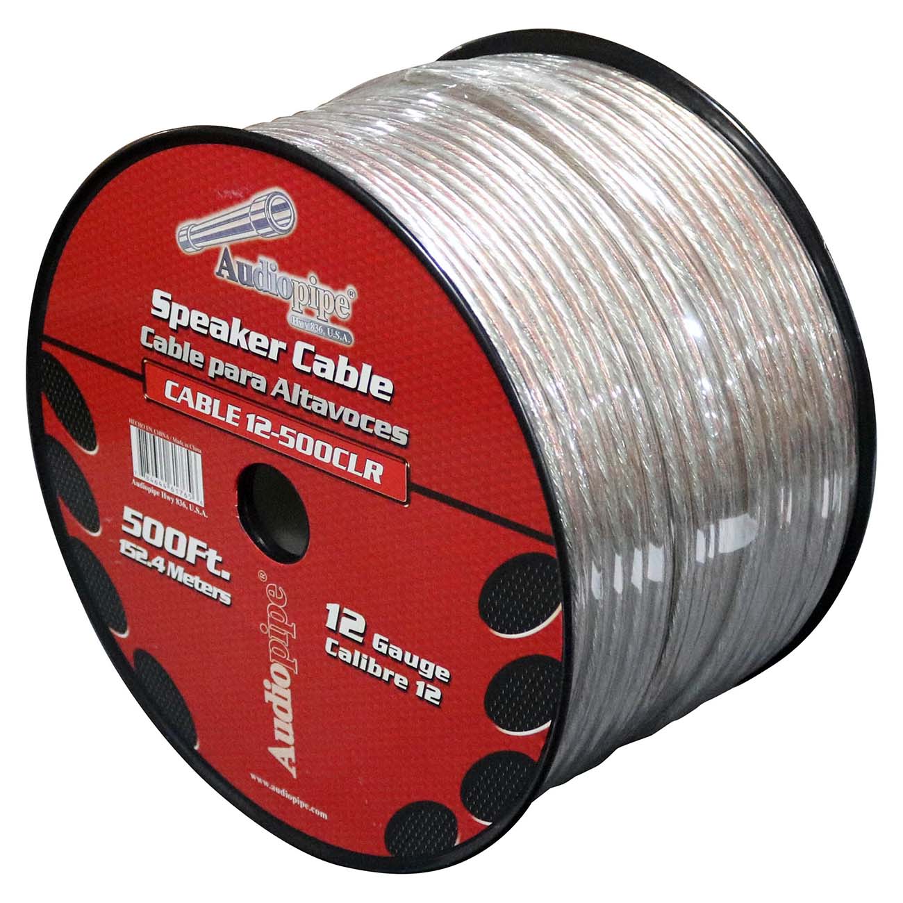Audiopipe Speaker Wire 12-Gauge 500 Foot Spool - Clear Insulation