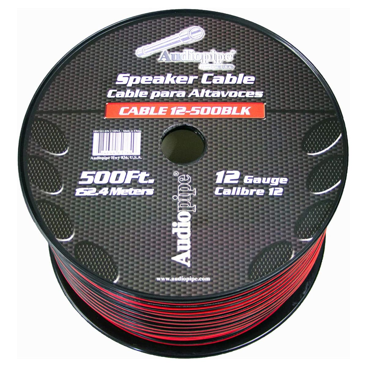 Audiopipe Speaker Wire 12-Gauge 500 Foot Spool - Black/Red