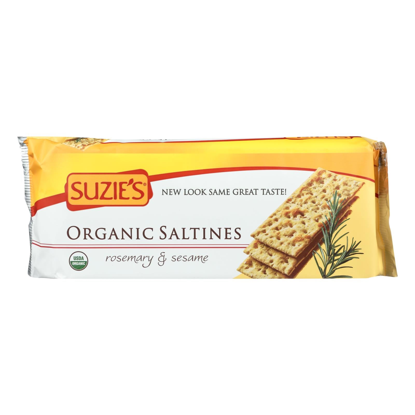 Suzie's Organic Saltines - Rosemary and Sesame - Case of 12 - 8.8 oz.