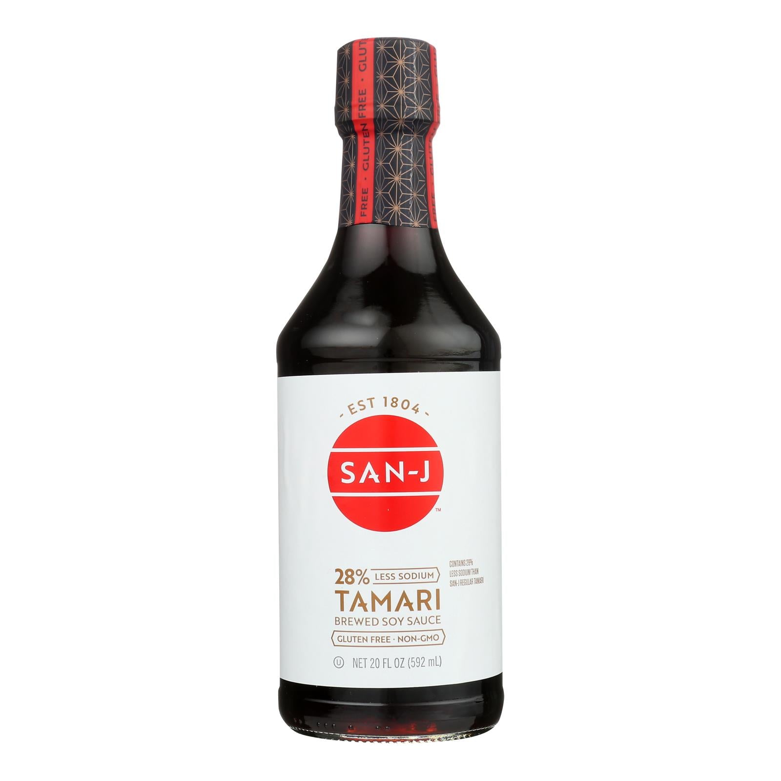 San - J Tamari Soy Sauce - Reduced Sodium - Case of 6 - 20 Fl oz.