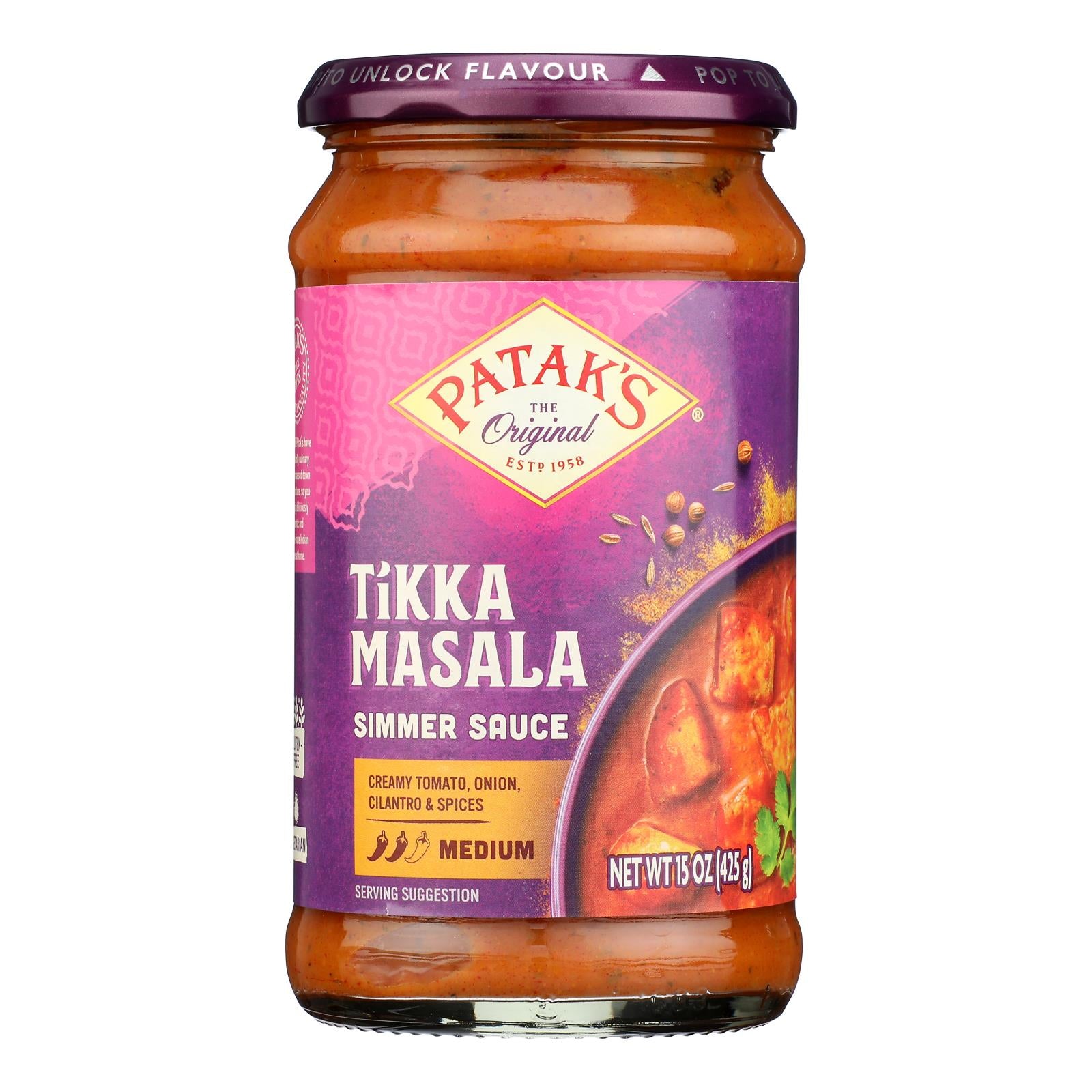 Pataks Simmer Sauce - Tikka Masala Curry - Medium - 15 oz - case of 6