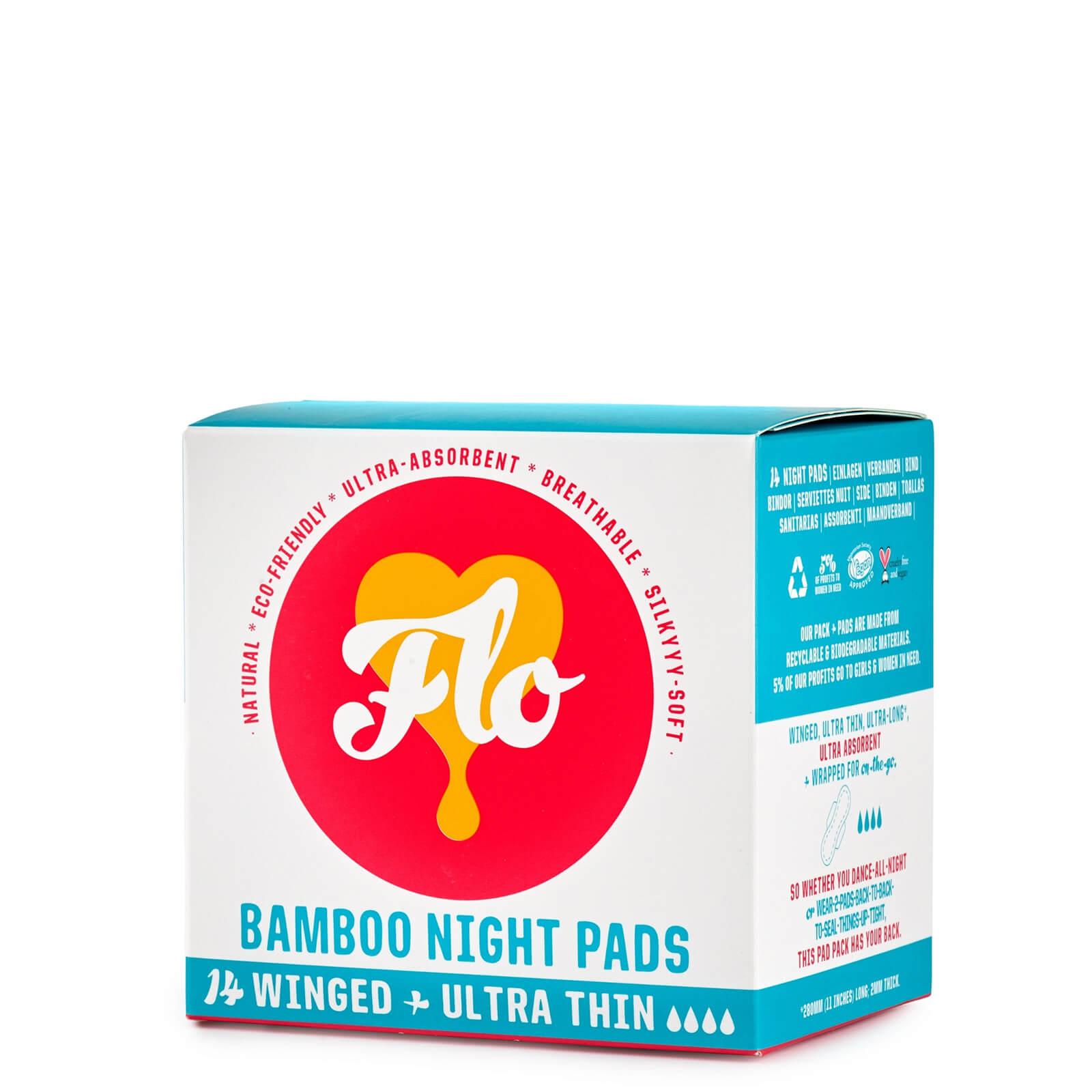 Flo - Pads Nights Bamboo W/wing - CS of 8-14 CT